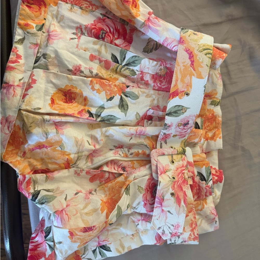 For Love And Lemons Floral High Waist Shorts - Pink and Orange